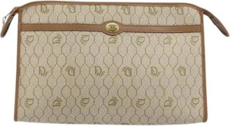 Dior Pre-owned Clutches, female, Beige, Size: ONE SIZE Pre-owned Vintage honeycomb zip pouch