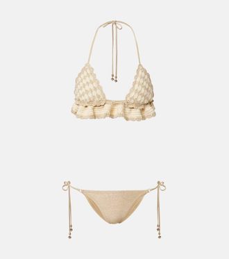 Zimmermann Wanderlust crochet and lam&eacute; bikini