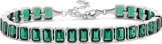 SHYMI Bezel-Set Emerald Shape Tennis Statement Bracelet -.925 Sterling Silver, 14K Gold-Plated, Rhodium Plated, Cubic Zirconia, Adjustable Size, Day to Nigh