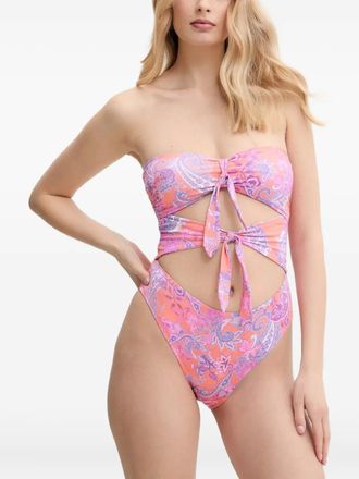 Guess Co paisley-print cut-out swimsuit - Orange