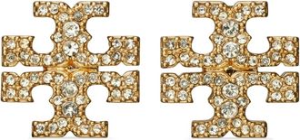 Tory Burch Gouden Kristallen Messing Oorbellen - Dames - Oorbellen - Geel - ONE Size - Accessoires