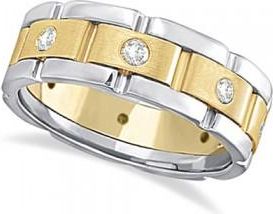 Allurez Mens Wide Band Diamond Eternity Wedding Ring 14kt Two-Tone Gold (0.40ct)