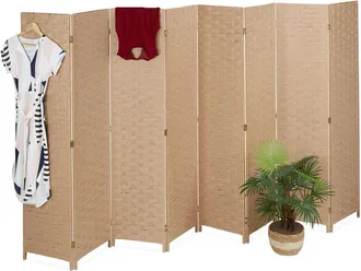 Relaxdays Relaxdays - Biombo Plegable 8 Paneles, Separador Ambientes, 170x320 cm, Pantalla Interior, Madera, Cuerda Papel, Natural