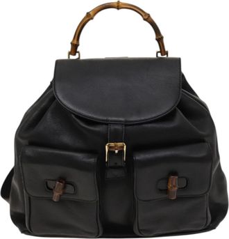Gucci Vintage Bamboo Backpack Leather Black Leather Backpack Bag (Pre-Owned)