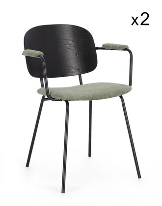 Konte Design Lote de 2 sillas de tela verde y patas negras