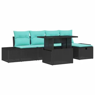 vidaXL Set Divano Da Giardino 6 Pz Nero Polyrattan Vidaxl