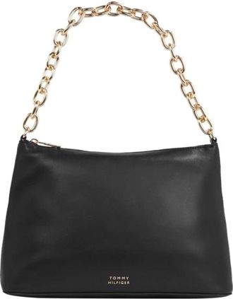 Tommy Hilfiger Zwarte leren schoudertas - Dames - Schoudertassen - Zwart - ONE Size - Leer - Tassen