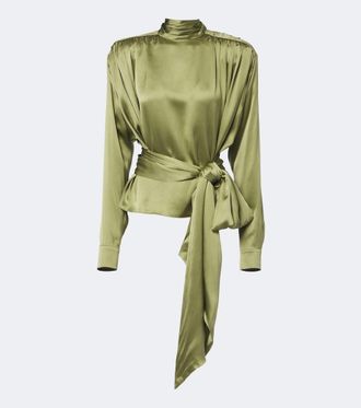 Balmain Top in raso di seta con cintura