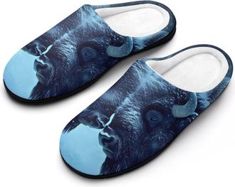 Generic Two Bisons in Snows Day Mens House Slippers Memory Foam Washable Cotton Slip on Home Shoes