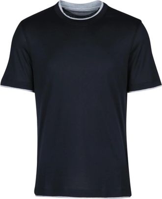 Brunello Cucinelli Casual Katoenen T-shirt - Heren - T-shirts - Blauw - 2XL - Katoen - Tops