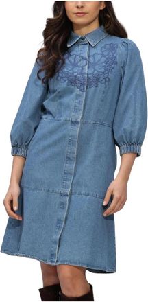 Second Female Cornelia Denim Tunic Dress - Dames - Shirt Kleedjes - Blauw - S - Denim - Kleedjes