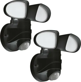 Loops 2 PACK IP44 Outdoor Wall Light & PIR Sensor Black Plastic 6W LED Lamp