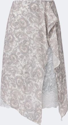 Acne Studios Paisley lace-trimmed silk cr&ecirc;pe midi skirt