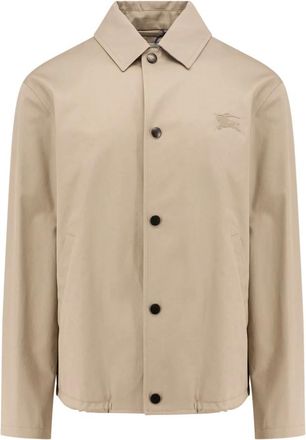 Burberry Jassen, Heren, Beige, L, Katoen, Katoenen jas met EKD-borduursel