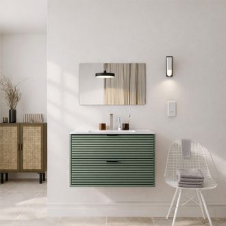Aurlane Mueble Ba&ntilde;o Acanalado Verde Y Negro 80cm - 2 Cajones, Lavabo Y Espejo