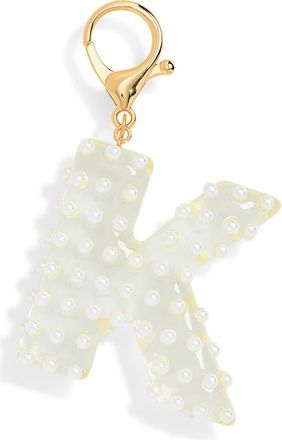 Leith Faux Pearl Initial Bag Charm in K- Clear- White- Gold at Nordstrom Rack