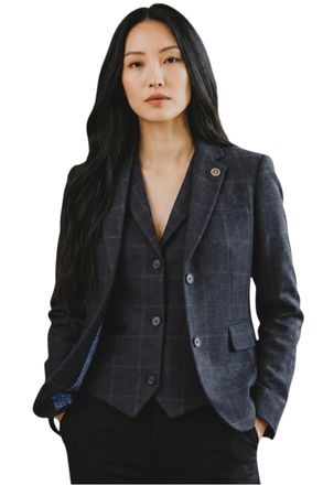 TruClothing Womens Navy 2 Piece Check Formal Tweed Blazer & Waistcoat Set - TPSTZ-7