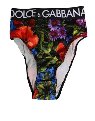 Dolce & Gabbana Womens Multicolor Floral Print High Waist Panty Underwear Nylon Clothing