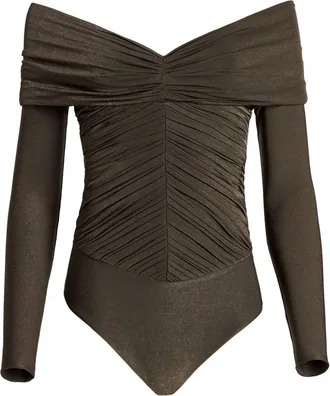 Khaite The Panza off-shoulder bodysuit - women - Viscose/Elastane/Polyamide - S - Brown