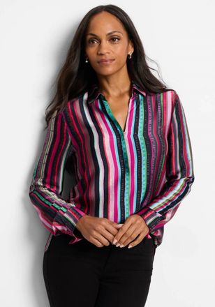 Nic+Zoe Vivid Vision Stripe Shirt In Multi Red