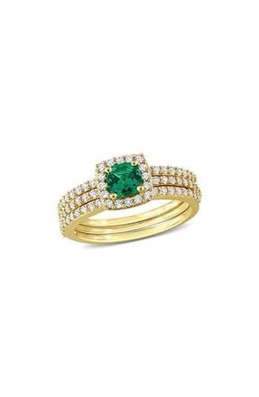 Delmar Set of 3 Lab Grown Semiprecious Stone & Lab Grown White Sapphire Rings in Green/Gold at Nordstrom Rack, Size 8