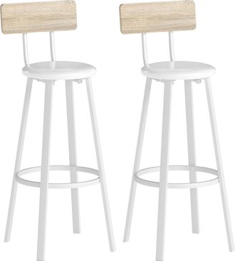OEM Juego De 2 Taburetes Altos De Cocina Con Respaldo Y Reposapi&eacute;s Tapizados De Pu Asiento De 75,5 Cm Natural Y Blanco
