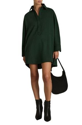 Reiss Lauren Long Sleeve Wool & Cotton Blend Minidress in Green at Nordstrom Rack, Size 14 Us / 18 Uk