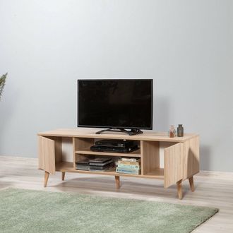 Dmora Soporte Tv Argegno, Un Estante, Puerta Abatible, 2 Puertas, 140x40x50h Cm Roble Marr&oacute;n