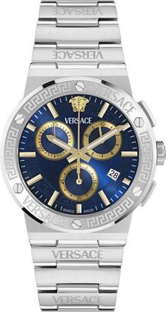 Versace Greca Logo Chronograph Bracelet Watch, 40mm in Stainless Steel at Nordstrom