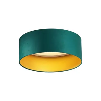 QAZQA Moderno L&aacute;mpara De Techo Moderna De Terciopelo Verde De 40 Cm Con Led Regulable En 3 Pasos - Sue Pl&aacute;stico /terciopelo /acero Redonda Incluye Led Max. 
