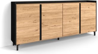 Skraut Home Skraut Home - Aparador Para Sal&oacute;n, Gran Capacidad De Almacenaje, 207x35x91cm, 4 Puertas, Dise&ntilde;o Industrial, Estilo Moderno, Roble Y Negro