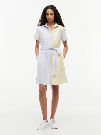 Tommy Hilfiger Womens Multistripe Oxford Shirtdress - Yellow - XXL