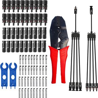 OEM Conectores Solares Impermeables Ip67 (macho/hembra), 20 Pares, Con Herramienta De Crimpado Y Llave, En Y (de 1 A 4 Ramas)