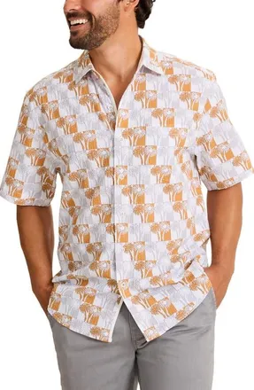 Tommy Bahama Nova Wave Sunnyside Palms Short Sleeve Seersucker Button-Up Shirt in Dark Antique Gold at Nordstrom, Size Xxx-Large