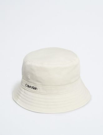 Calvin Klein Mens Standard Logo Cotton Twill Bucket Hat - White