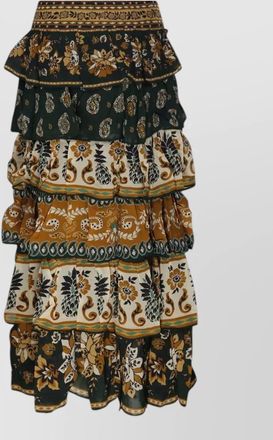 Farm Rio printed ruffled maxi skirt