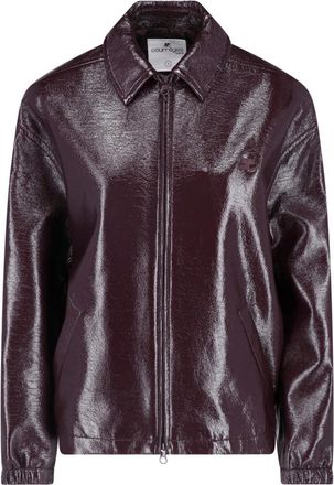 Courr&egrave;ges Bordeaux Red Vinyl Classic Collar Zip Bomber Jacket