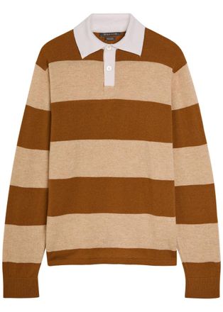 Begg x Co Striped Cashmere Polo Jumper - Brown - XL
