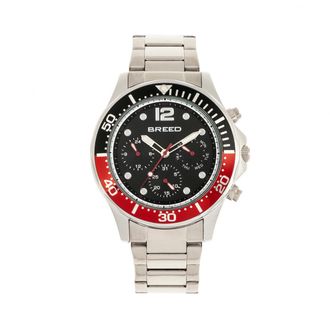 Breed Pegasus Bracelet Watch with Day and Date Sub-Dials - Red/Silver