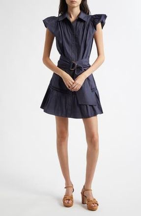 Ramy Brook Pleated Belted Flutter Sleeve Minidress in Spring Navy at Nordstrom Rack, Size Small