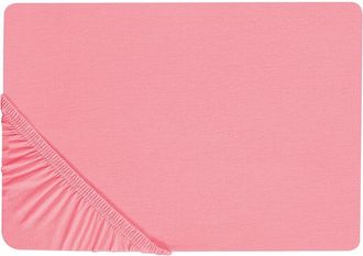 Beliani S&aacute;bana De Algod&oacute;n Rojo Coral 140 X 200 Cm Ajustable Bordes El&aacute;sticos S&oacute;lido Janbu