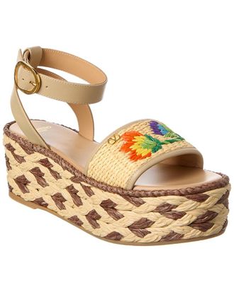 Valentino Straw & Leather 50 Platform Sandal
