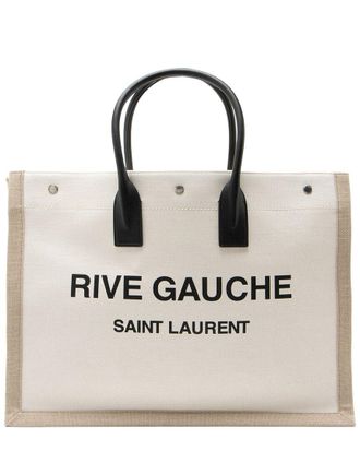 Saint Laurent Beige Canvas & Calfskin Rive Gauche Large Tote (Authentic Pre- Loved)