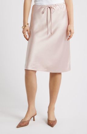 Open Edit Knee Length Drawstring Satin Skirt in Pink Sepia at Nordstrom, Size Xx-Small