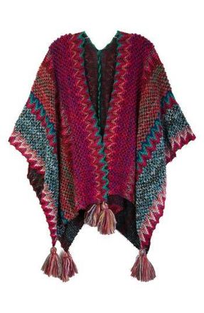 Saachi Zigzag Print Tassel Poncho in Pink Multi at Nordstrom Rack