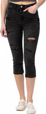 Judy Blue Emma High Rise Distressed Skinny Capris Jeans In Black