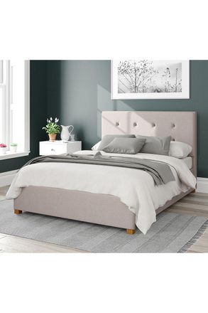 Aspire Home Accents Presley Upholstered Ottoman Storage Bed, Eire Linen Fabric in Off-White | Size: Small Double