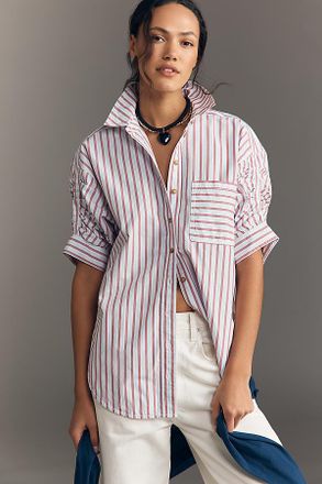 Pilcro Ruched Sleeve Buttondown Shirt
