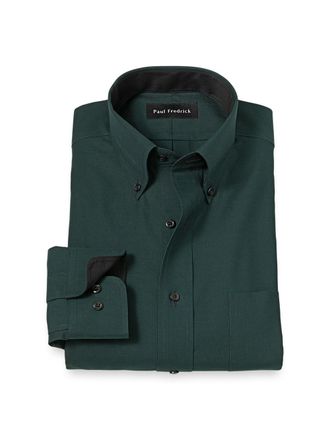 Paul Fredrick Slim Fit Non-iron Cotton Houndstooth Dress Shirt With Contrast Trim