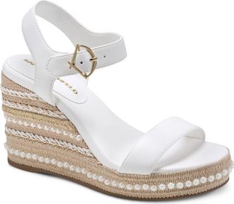 Karl Lagerfeld Calzona Embellished Espadrille Wedge Sandal in Bright White at Nordstrom Rack, Size 8.5